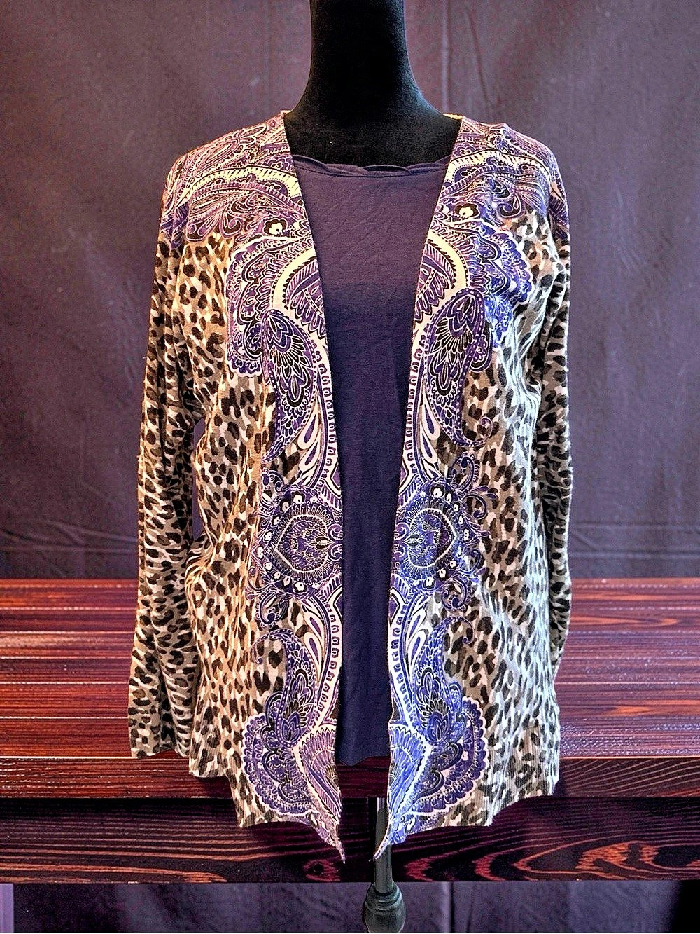 Chicos Bundle Animal Print Jacket Purple Top Blue Top Long Sleeves YT3